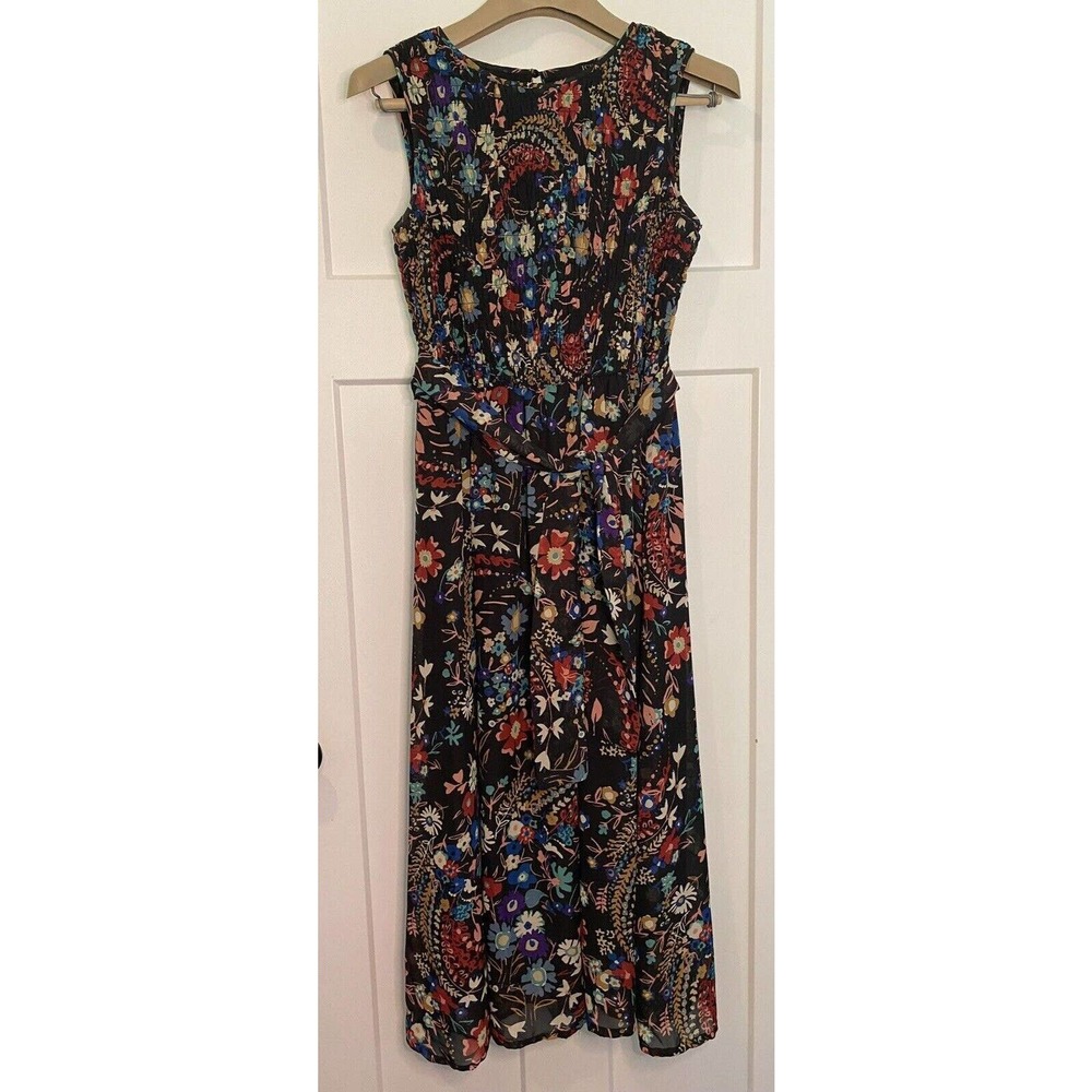 ICE Dress size Small Black multi color sleeveless floral maxi dress EUC sundress